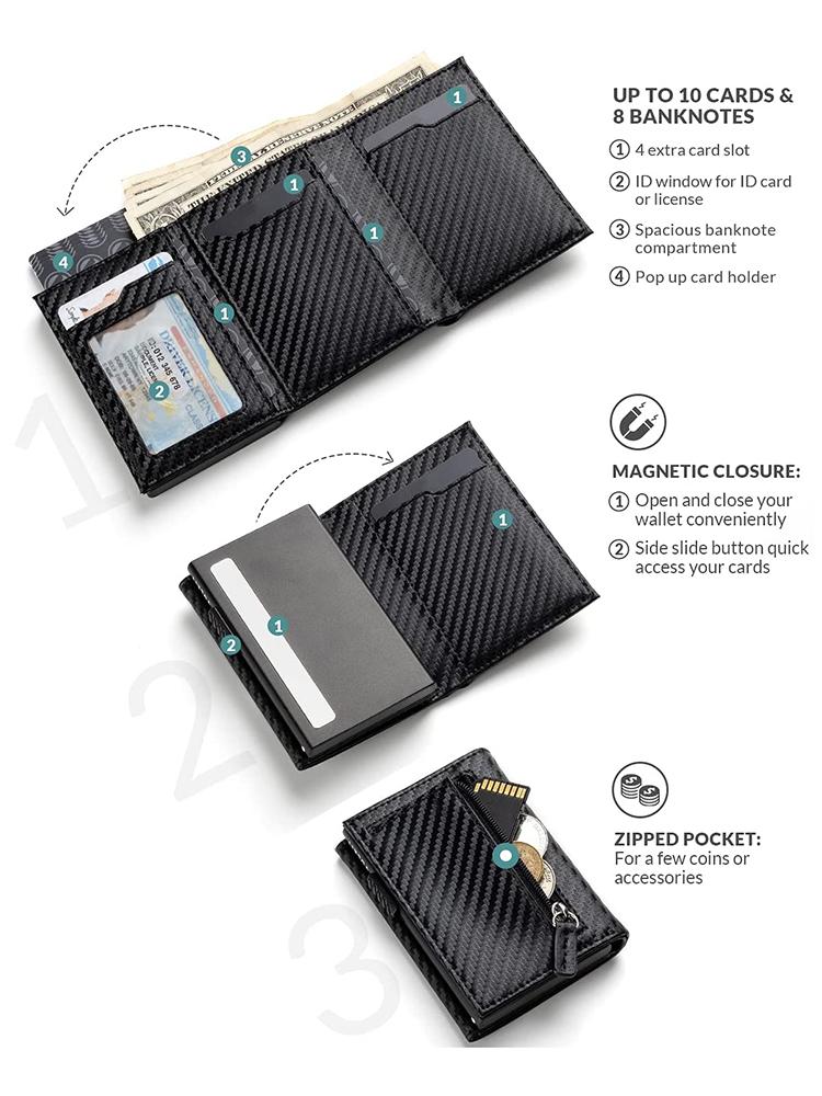 Compacte RFID-portemonnee voor heren met pop-up pasjeshouder en muntvak