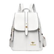 Witte vintage dagrugzak van PU-leer voor dames met flapsluiting en metalen gesp